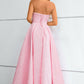 Pink Lace Up A-Line Strapless Prom Dress