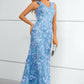 Blue V-Neck Mermaid Prom Dress With Flowers and Appliques