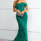 Dark Green Off The Shoulder Mermaid Prom Dress With Appliques