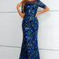 Royal Blue Sequined Short Sleeves Formal Dress