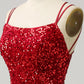 Red Sparkly Mermaid Backless Long Prom Dress with Fringes
